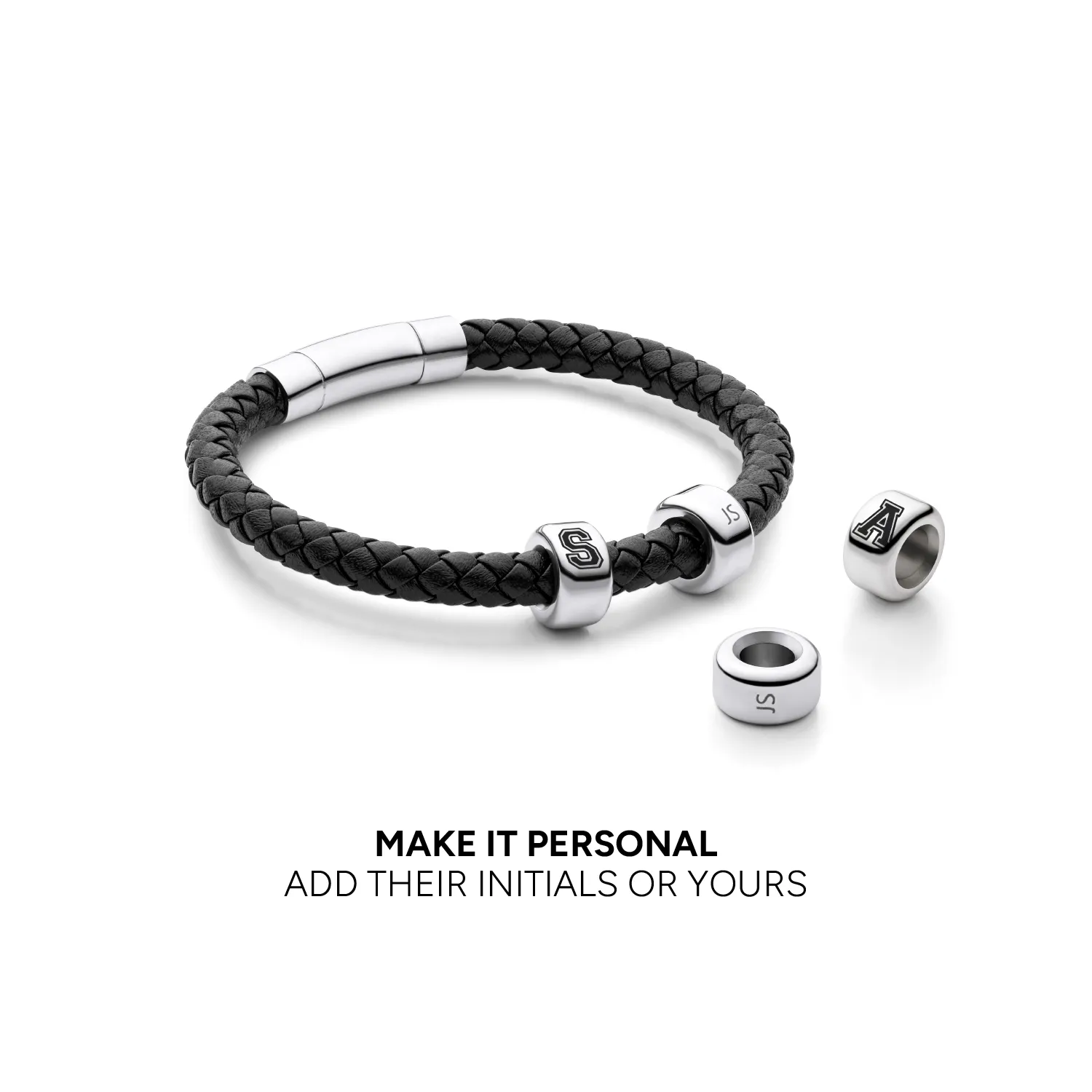 Men's Black Bonded Leather Bracelet (Silver) sold by Abbott Lyon product image thumbnail 3