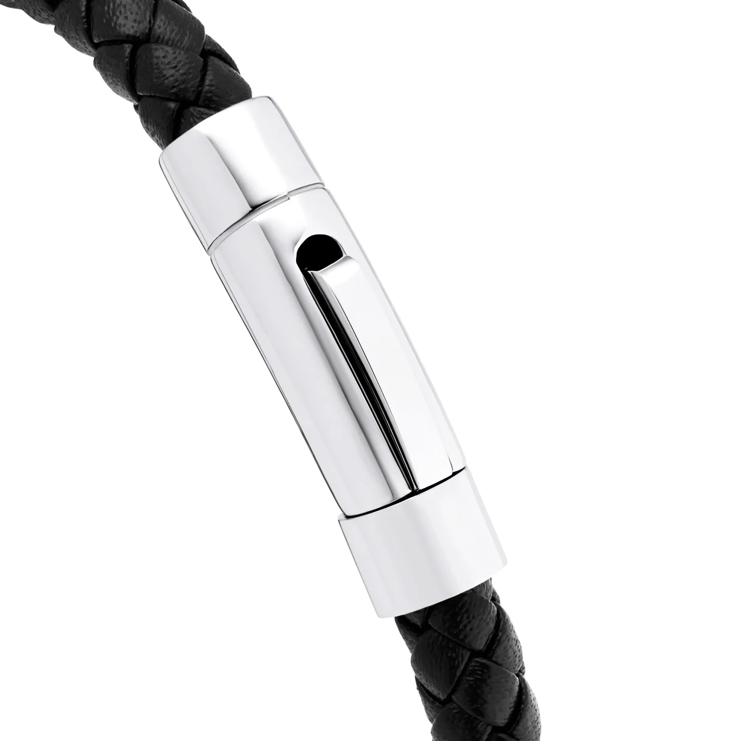 Men's Black Bonded Leather Bracelet (Silver) sold by Abbott Lyon product image thumbnail 4