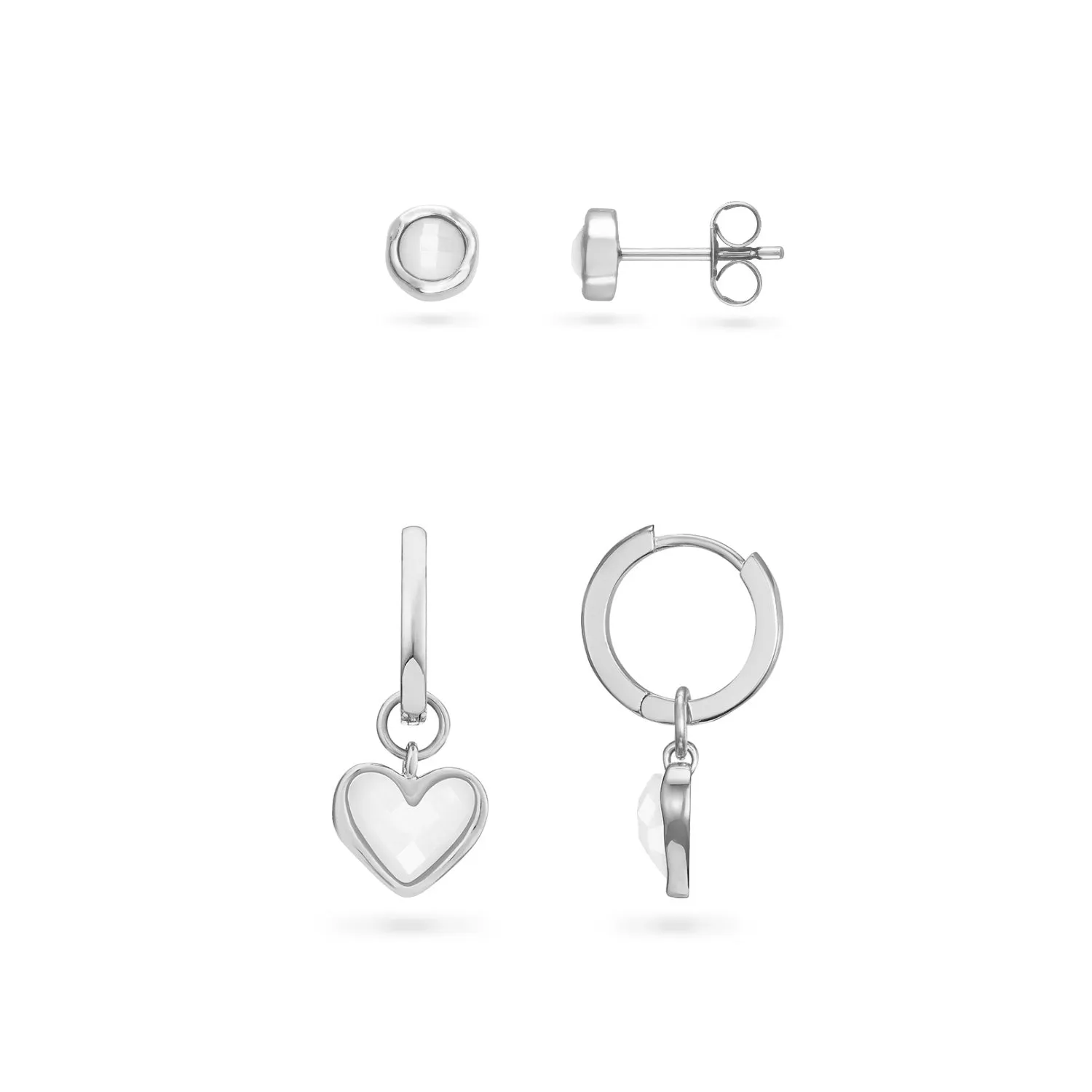 White Quartz Heart & Stud Earrings Set (Silver) sold by Abbott Lyon