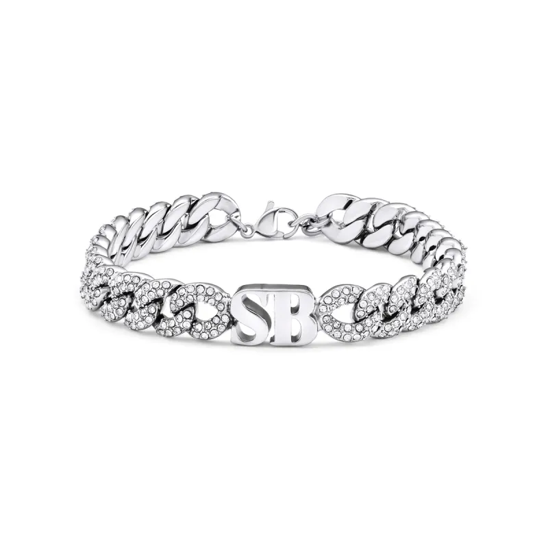 Pavé Initial Curb Bracelet (Silver) sold by Abbott Lyon