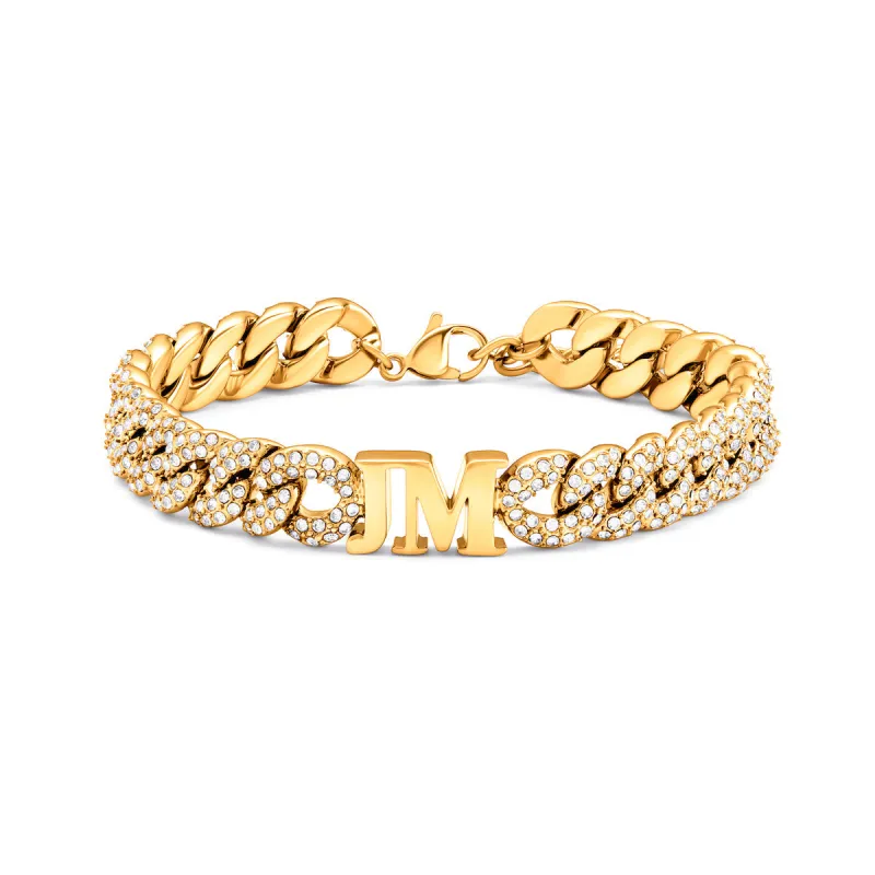 Pavé Initial Curb Bracelet (Gold) made by Abbott Lyon