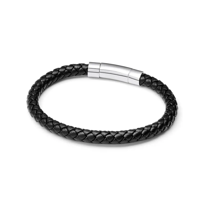 Men's Black Bonded Leather Bracelet (Silver). sold by Abbott Lyon