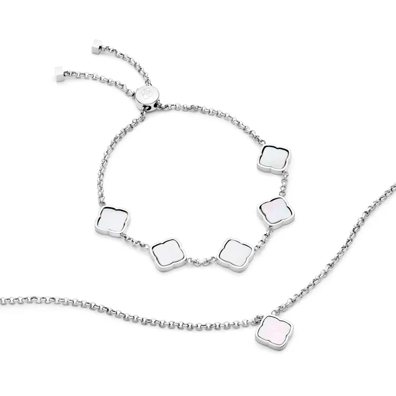 Pearl Clover Necklace & Bracelet Set (Silver) sold by Abbott Lyon