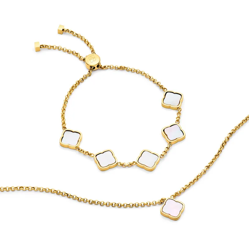 Pearl Clover Necklace & Bracelet Set (Gold) sold by Abbott Lyon