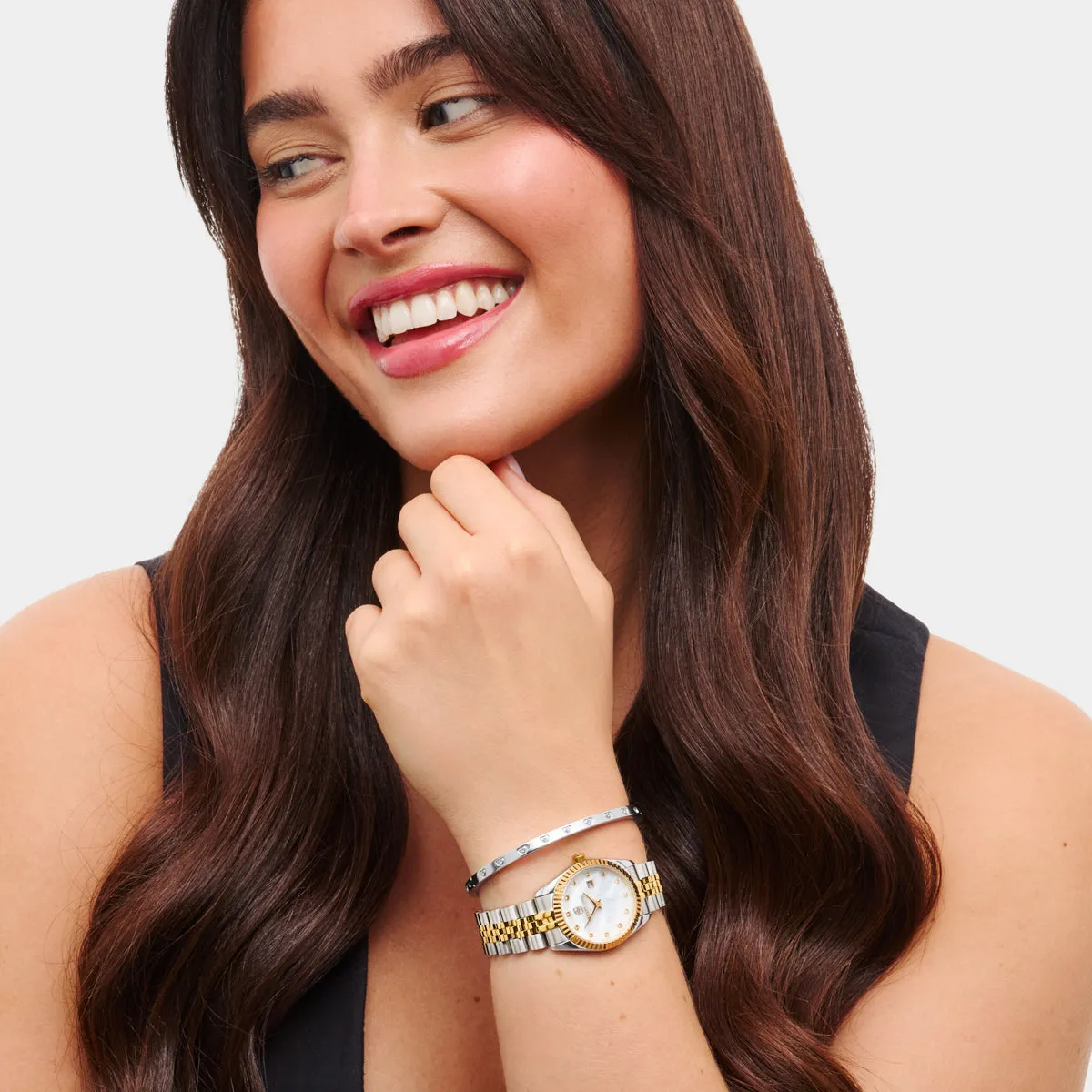 Pearl Belgravia & Crystal Heart Bangle Set (Silver) sold by Abbott Lyon product image thumbnail 3