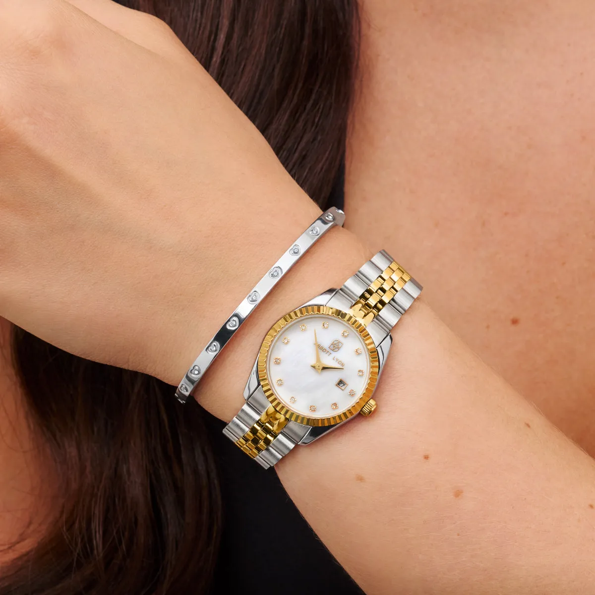 Pearl Belgravia & Crystal Heart Bangle Set (Silver) sold by Abbott Lyon product image thumbnail 2