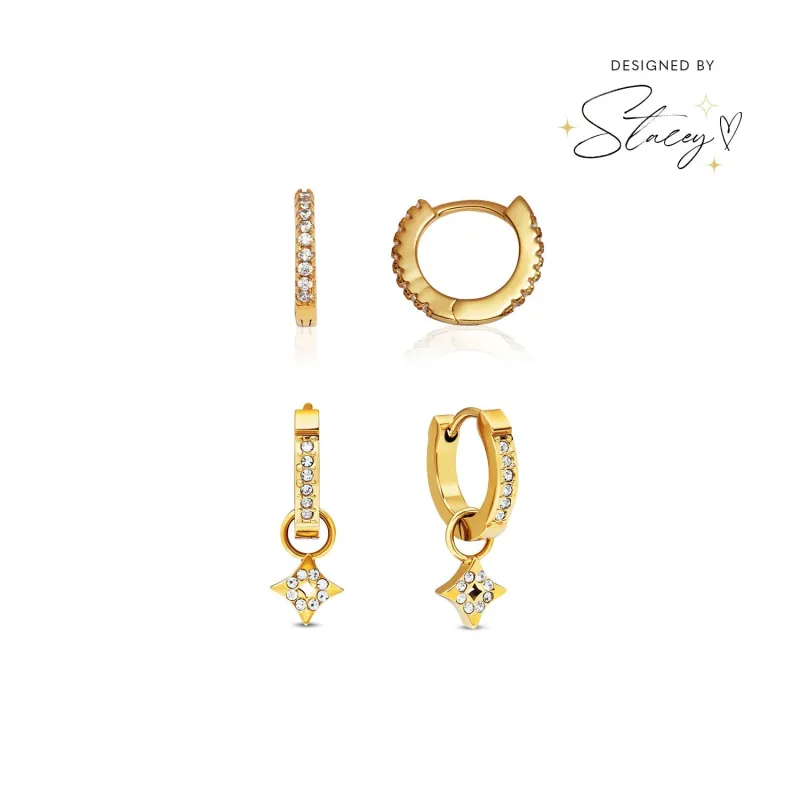 Moon and Back Star Huggie Earring Set (Gold) made by Abbott Lyon