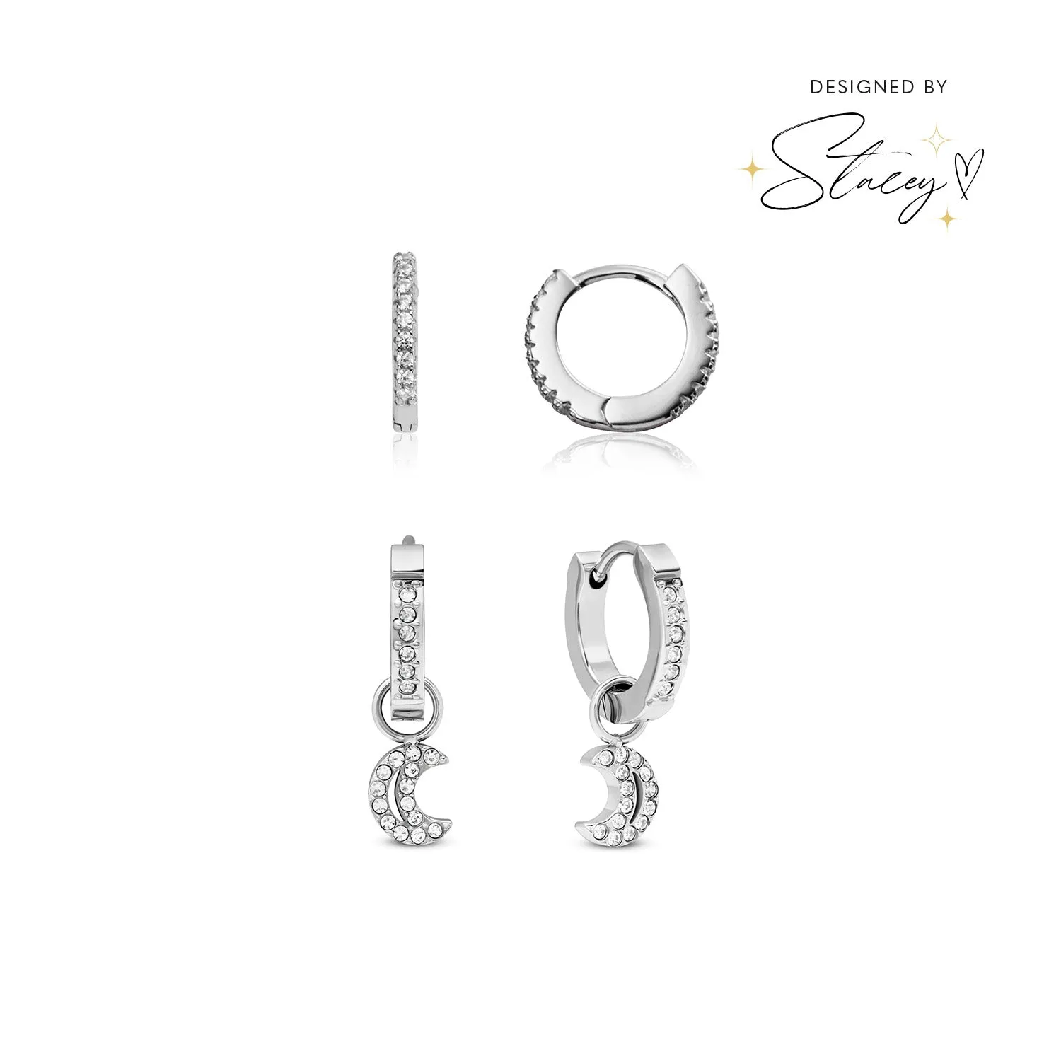 Moon and Back Moon Huggie Earring Set (Silver) sold by Abbott Lyon