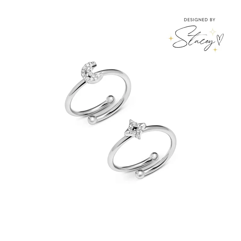 Moon and Back Moon and Star Ring Set (Silver) sold by Abbott Lyon