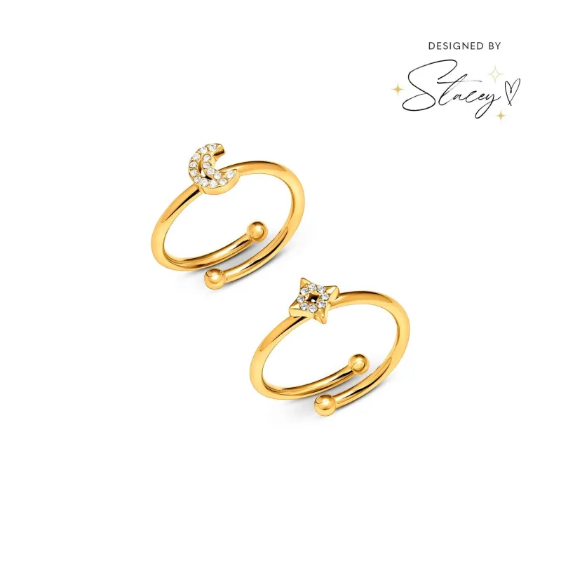 Moon and Back Moon and Star Ring Set (Gold) sold by Abbott Lyon