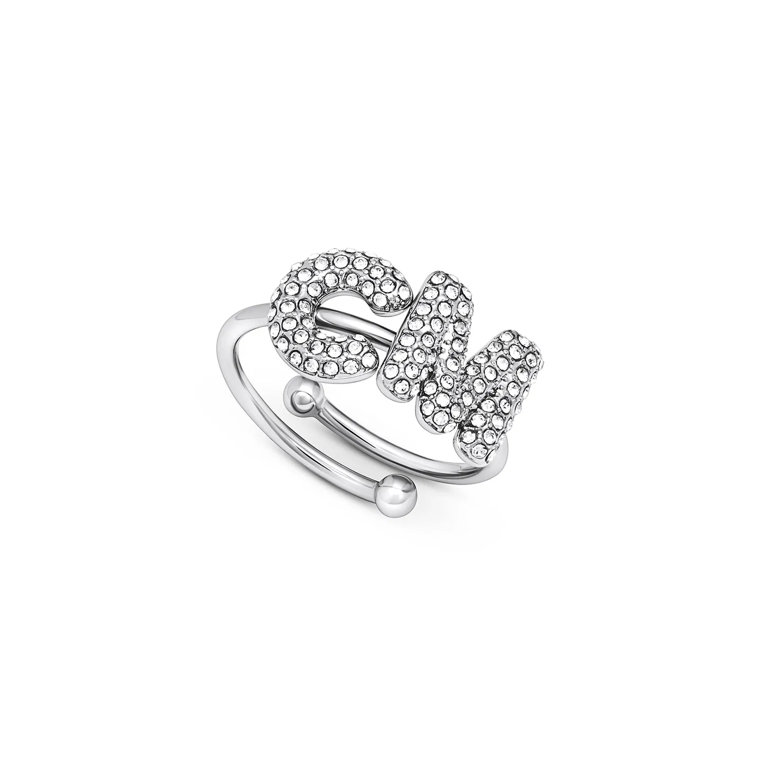 Spotlight Pavé Bubble Initial Ring (Silver) sold by Abbott Lyon