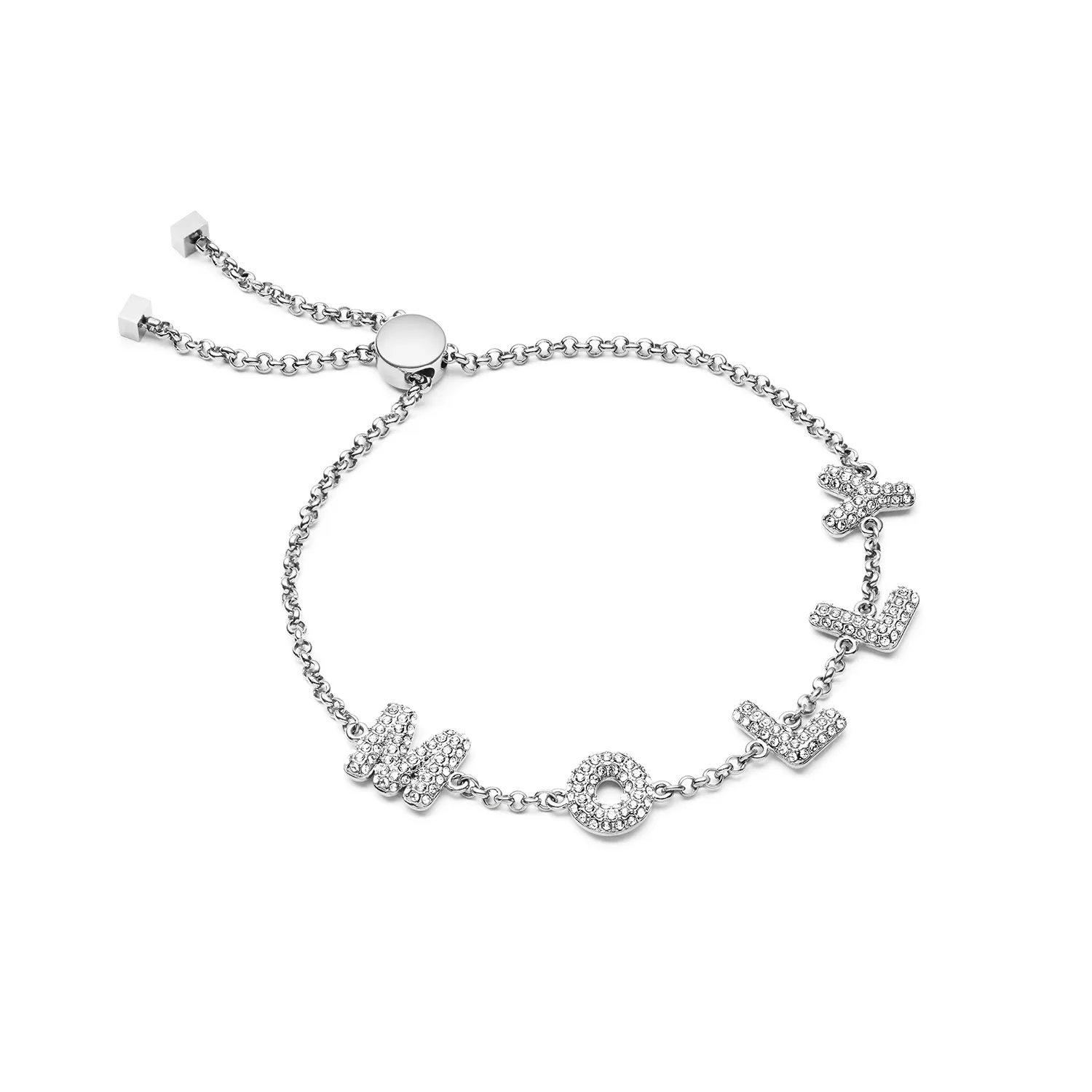 Spotlight Pave Bubble Name Bracelet (Silver) sold by Abbott Lyon