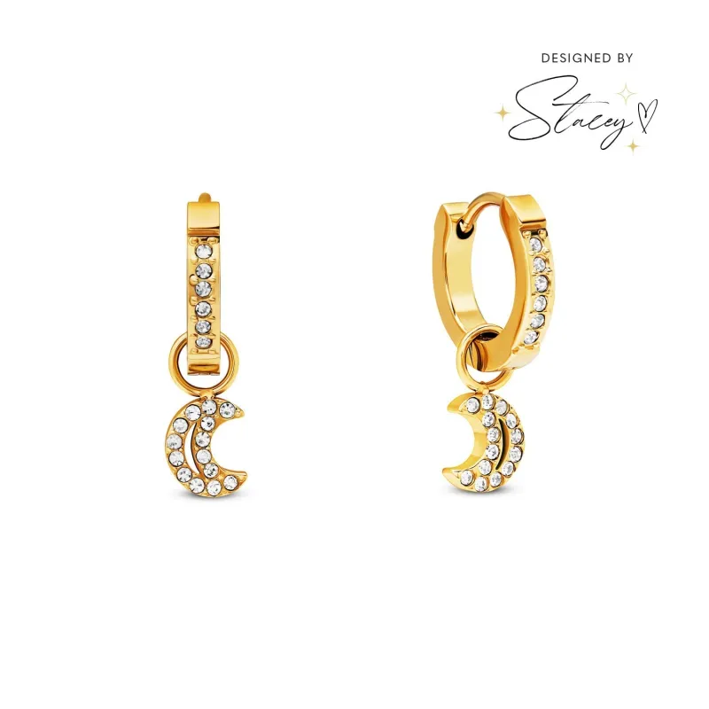 Moon and Back Moon Huggie Hoop Earrings (Gold) sold by Abbott Lyon