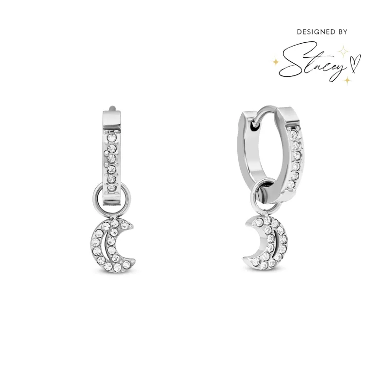 Moon and Back Moon Huggie Hoop Earrings (Silver) sold by Abbott Lyon