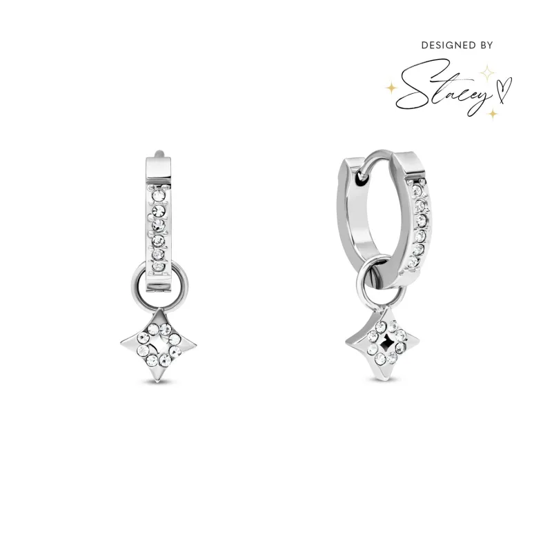 Moon and Back Star Huggie Hoop Earrings (Silver) sold by Abbott Lyon