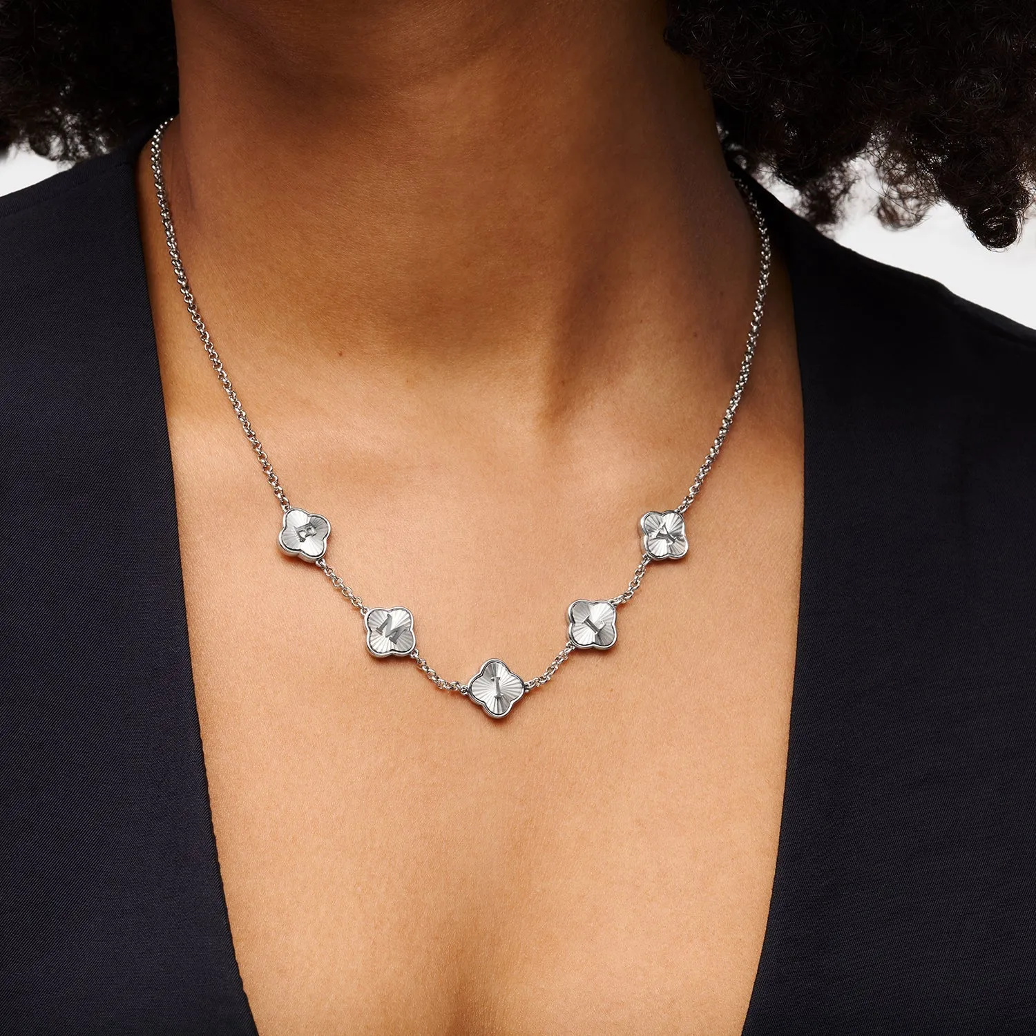 Textured Clover Custom Name Necklace (Silver) sold by Abbott Lyon product image thumbnail 2