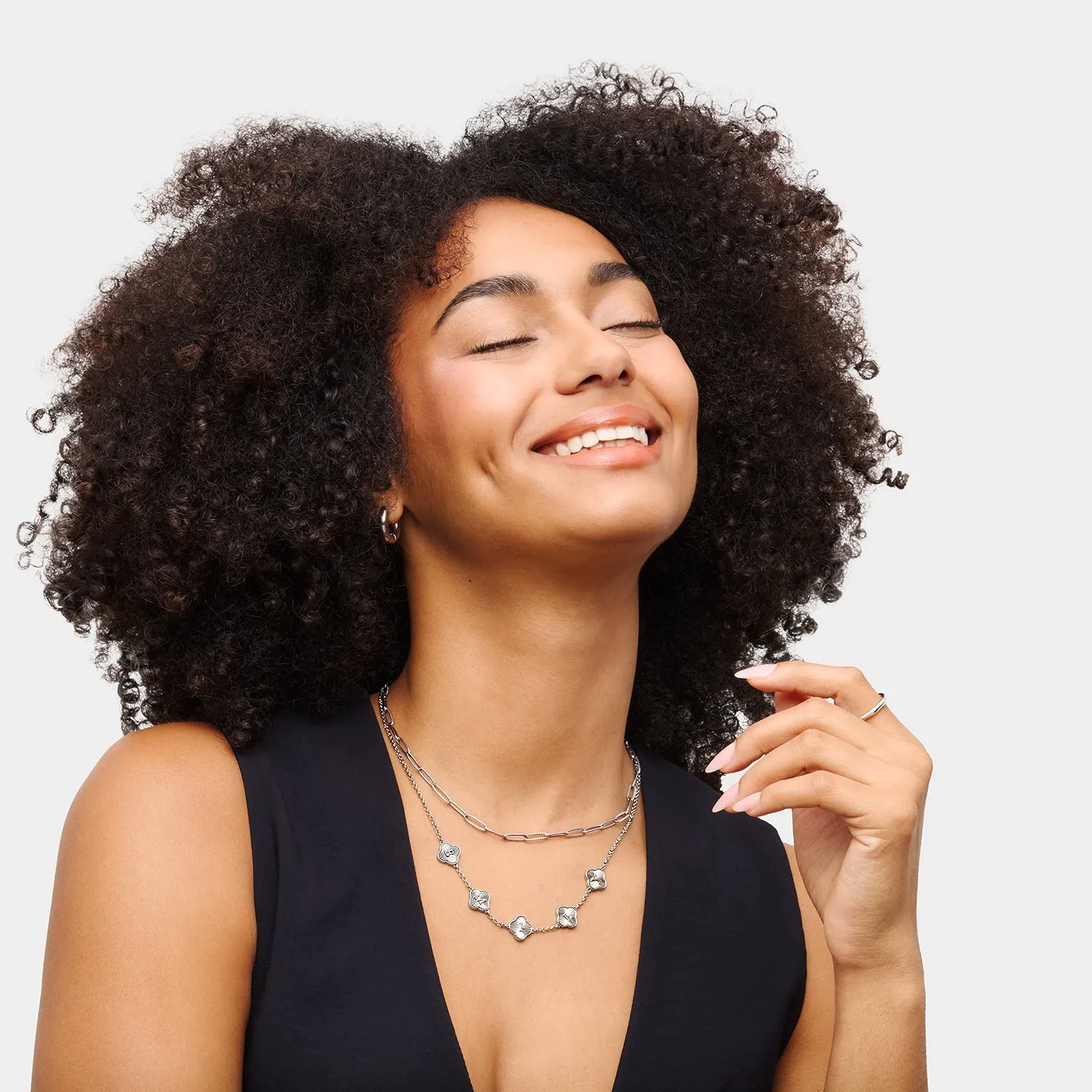 Textured Clover Custom Name Necklace (Silver) sold by Abbott Lyon product image thumbnail 3