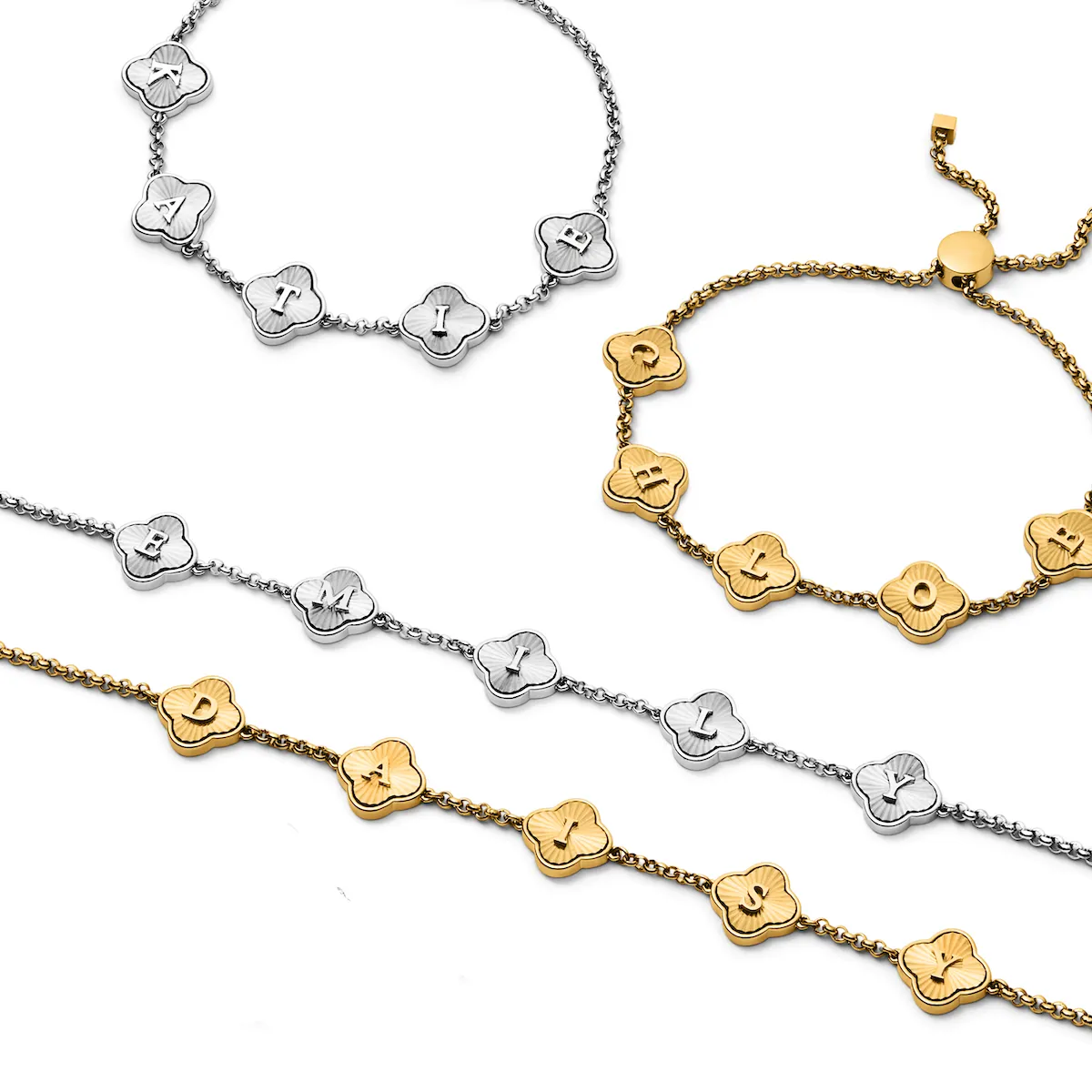 Textured Clover Custom Name Necklace (Gold) sold by Abbott Lyon product image thumbnail 5