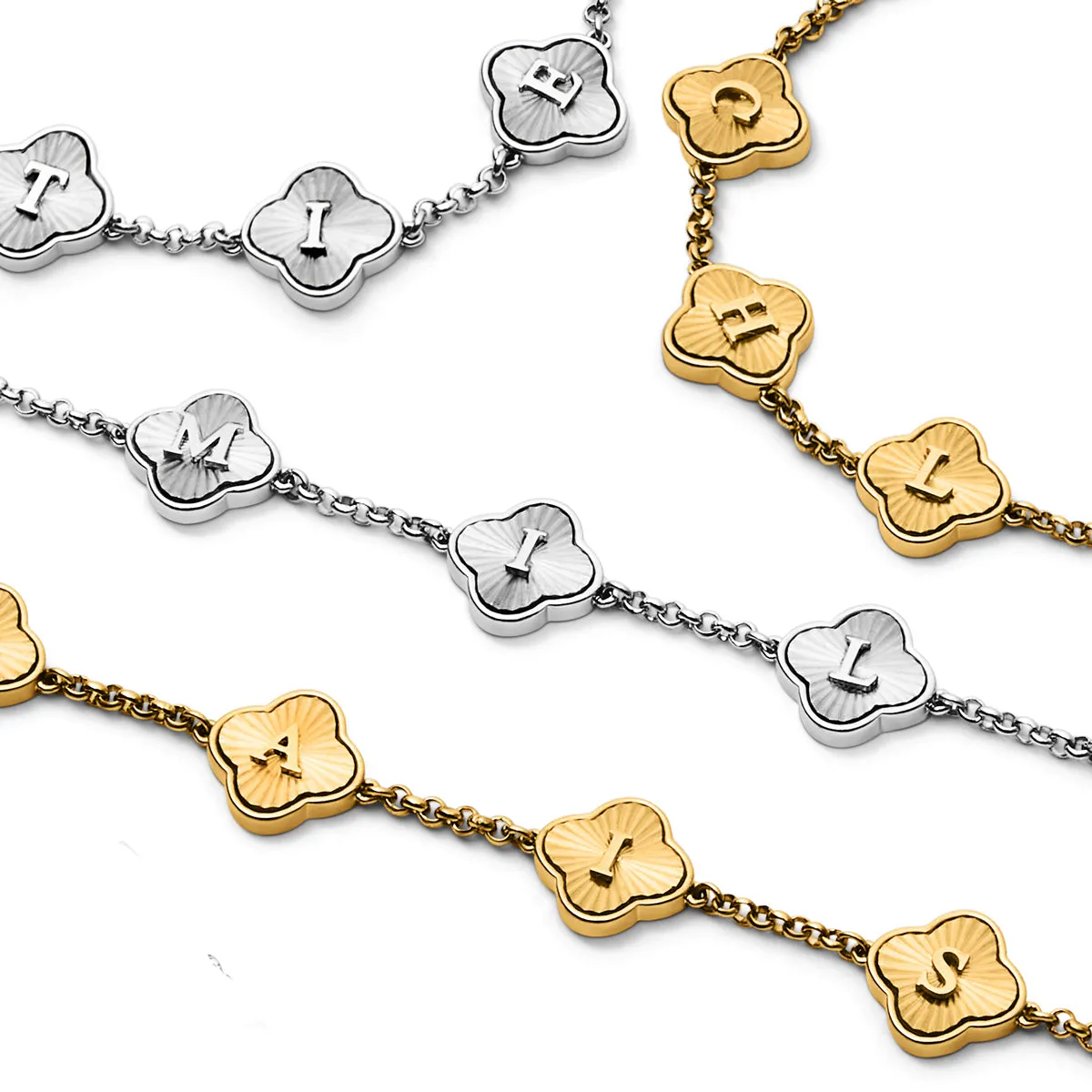 Textured Clover Custom Name Bracelet (Silver) sold by Abbott Lyon product image thumbnail 4