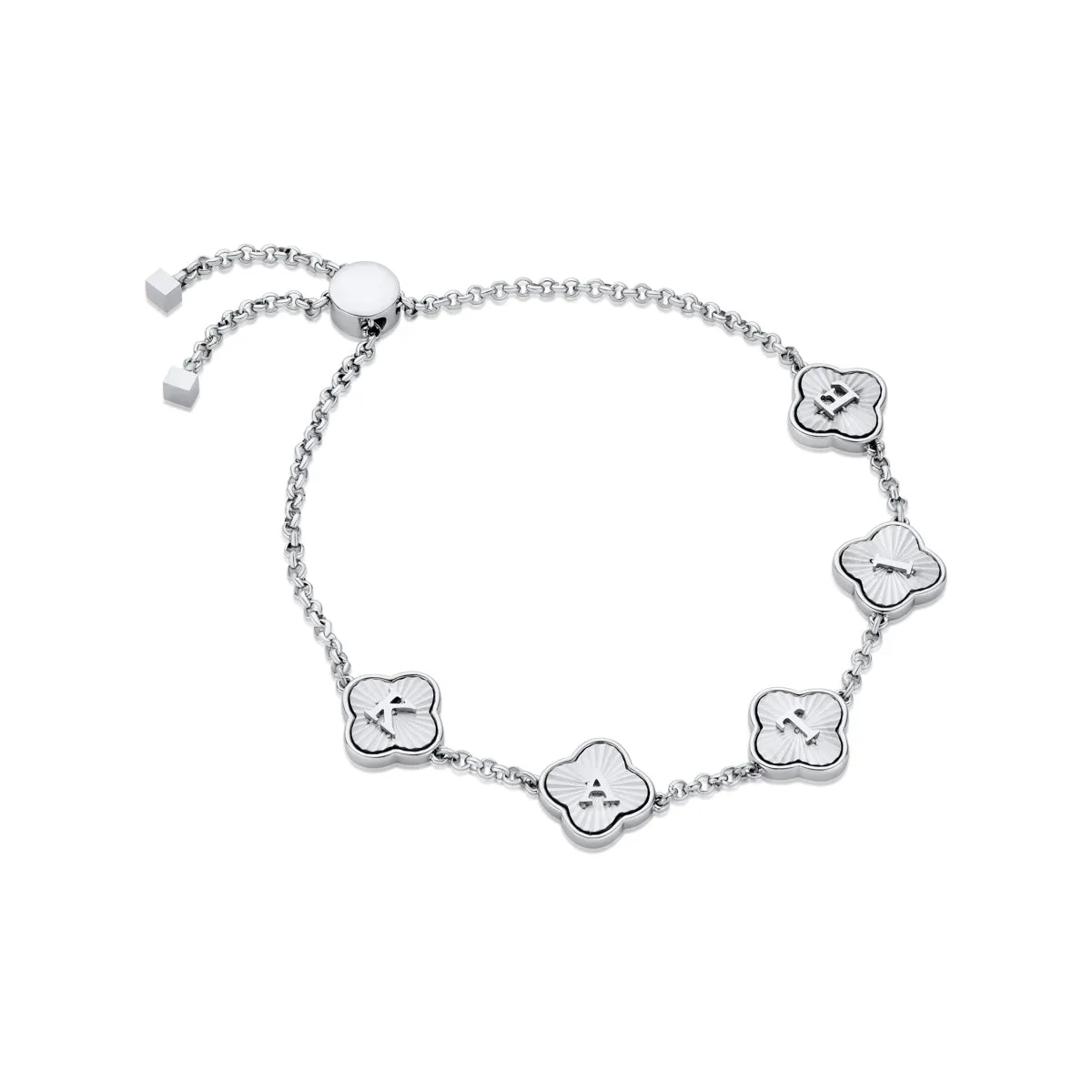 Textured Clover Custom Name Bracelet (Silver) sold by Abbott Lyon