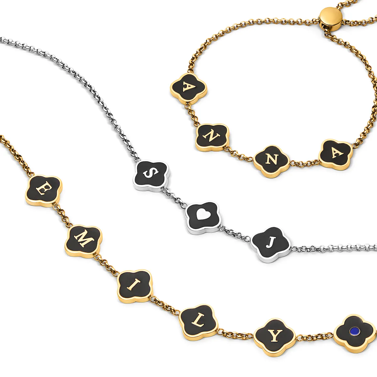 Black Enamel Clover Custom Name Bracelet (Silver) sold by Abbott Lyon product image thumbnail 4