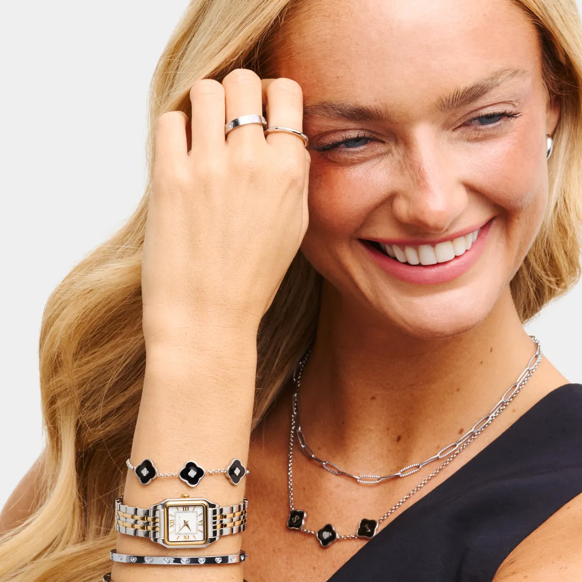 Black Enamel Clover Custom Name Bracelet (Silver) sold by Abbott Lyon product image thumbnail 3