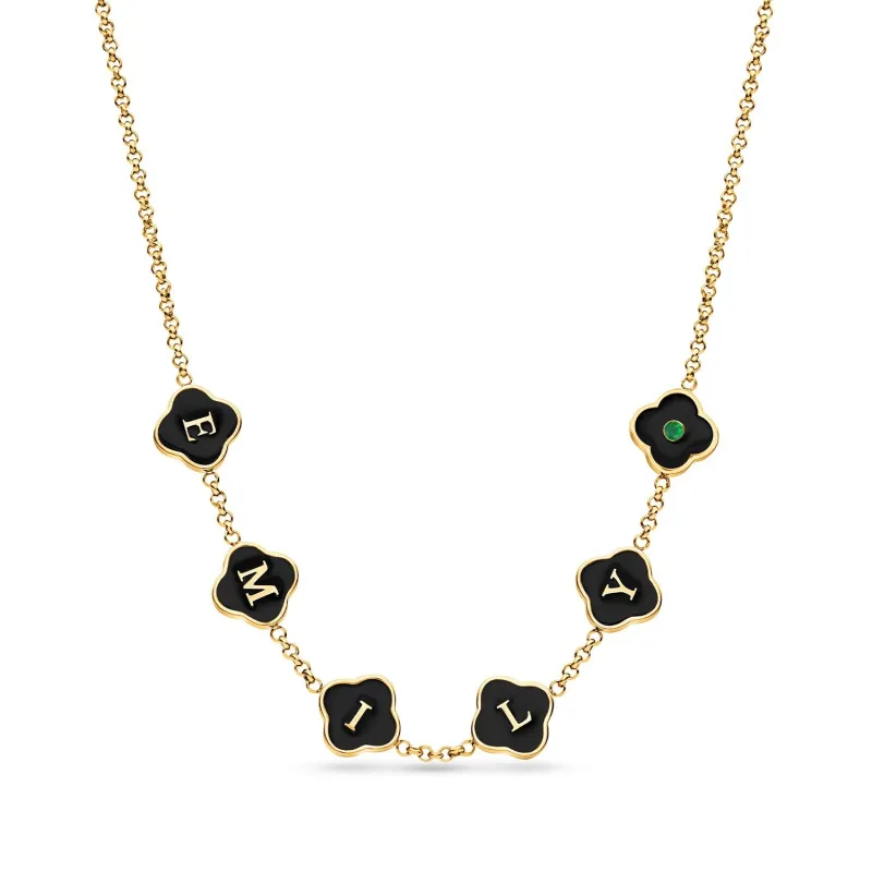 Black Enamel Clover Custom Name Necklace (Gold) sold by Abbott Lyon