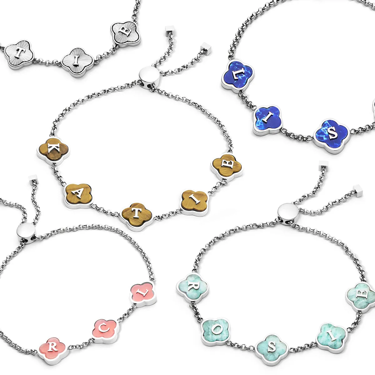 Rose Quartz Clover Custom Name Bracelet (Silver) sold by Abbott Lyon product image thumbnail 5