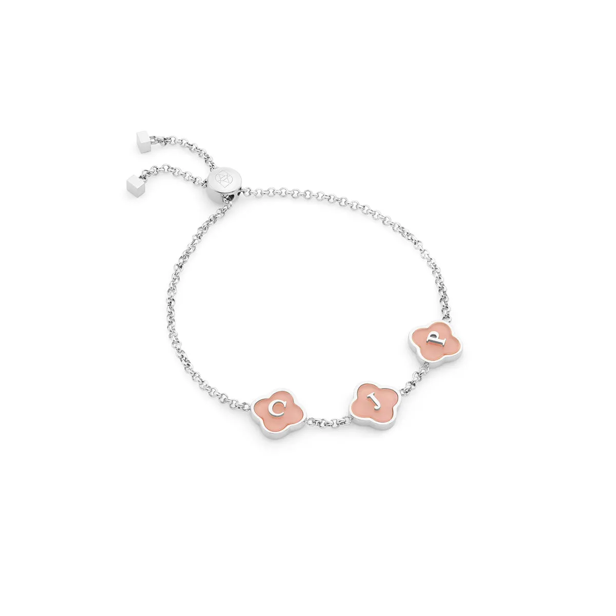 Rose Quartz Clover Custom Name Bracelet (Silver) sold by Abbott Lyon
