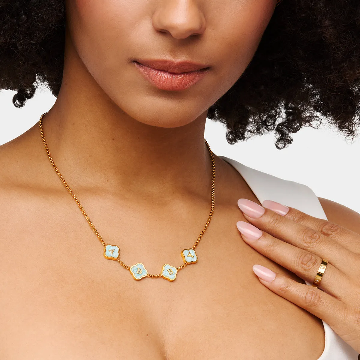 Amazonite Clover Custom Name Necklace (Gold) sold by Abbott Lyon product image thumbnail 2