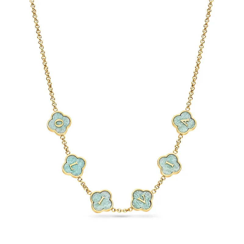 Amazonite Clover Custom Name Necklace (Gold) sold by Abbott Lyon