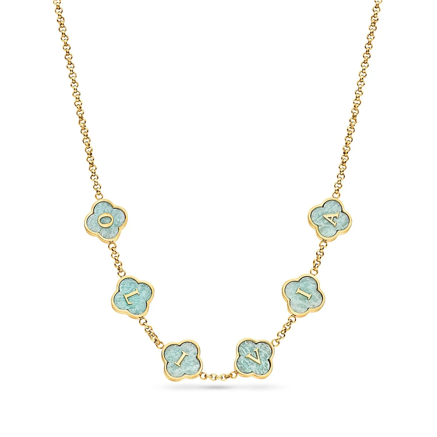 Amazonite Clover Custom Name Necklace (Gold) sold by Abbott Lyon