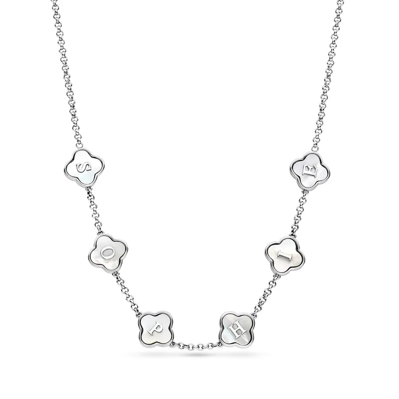 Pearl Clover Custom Name Necklace (Silver) sold by Abbott Lyon