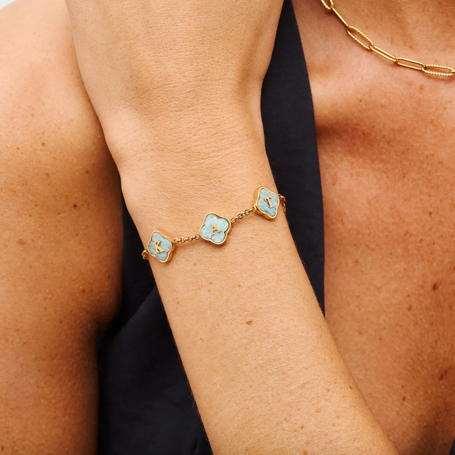 Amazonite Clover Custom Name Bracelet (Gold) sold by Abbott Lyon product image thumbnail 2