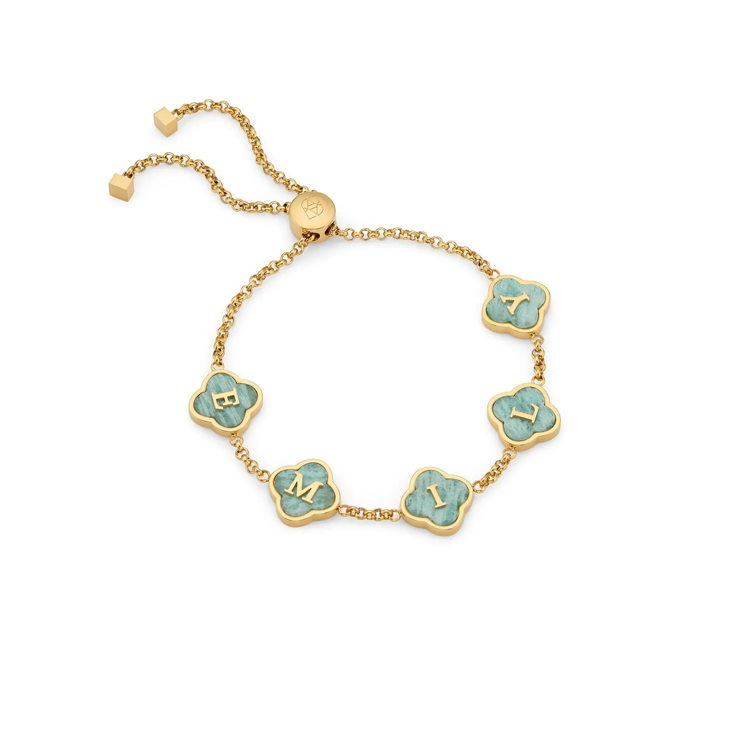 Amazonite Clover Custom Name Bracelet (Gold) sold by Abbott Lyon