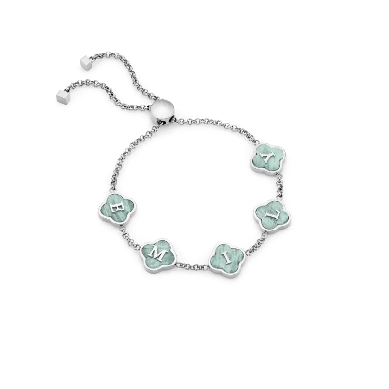Amazonite Clover Custom Name Bracelet (Silver) sold by Abbott Lyon