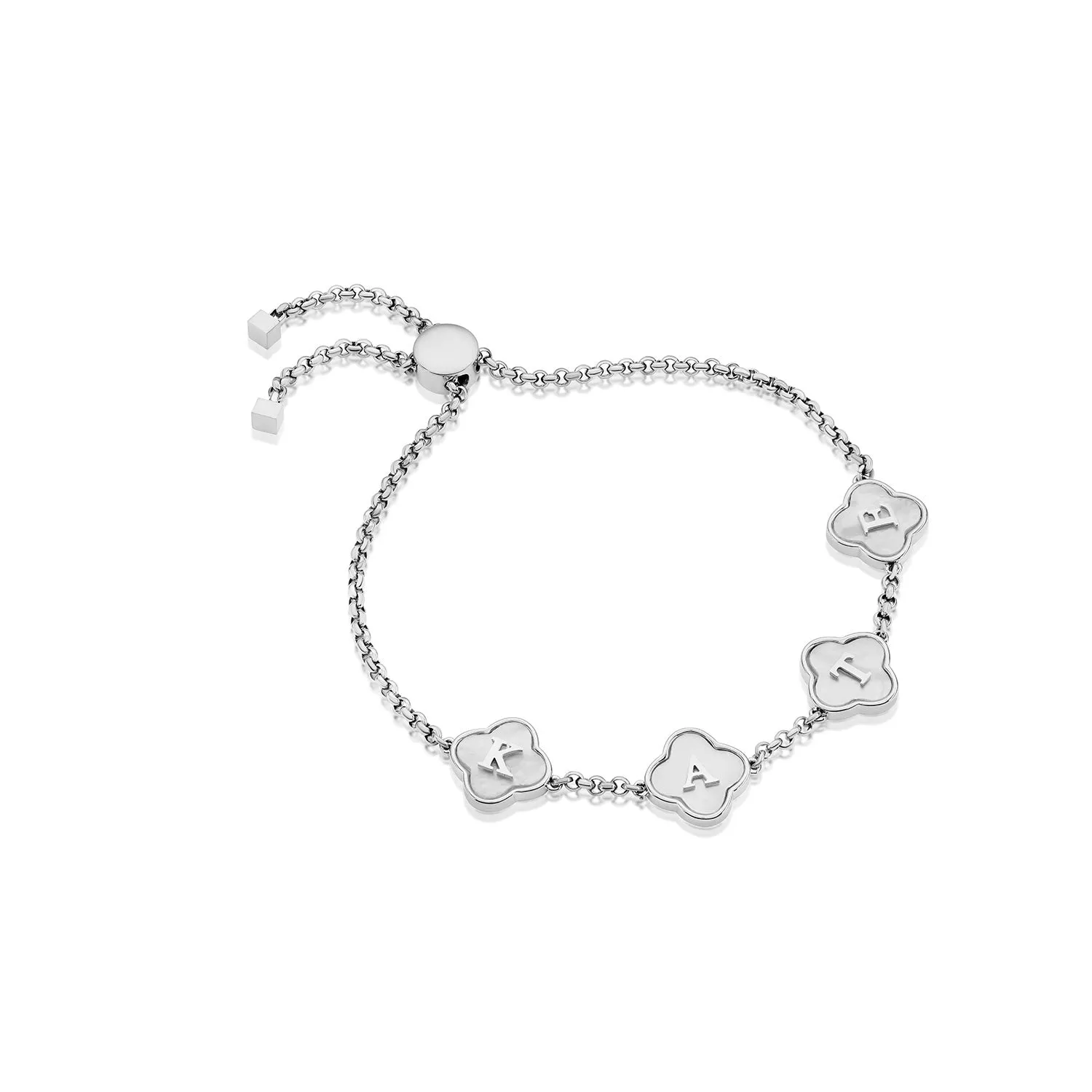 Pearl Clover Custom Name Bracelet (Silver) sold by Abbott Lyon