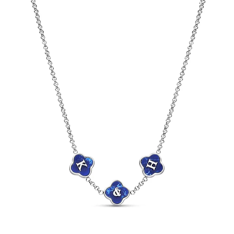 Blue Lace Agate Clover Custom Name Necklace (Silver) sold by Abbott Lyon