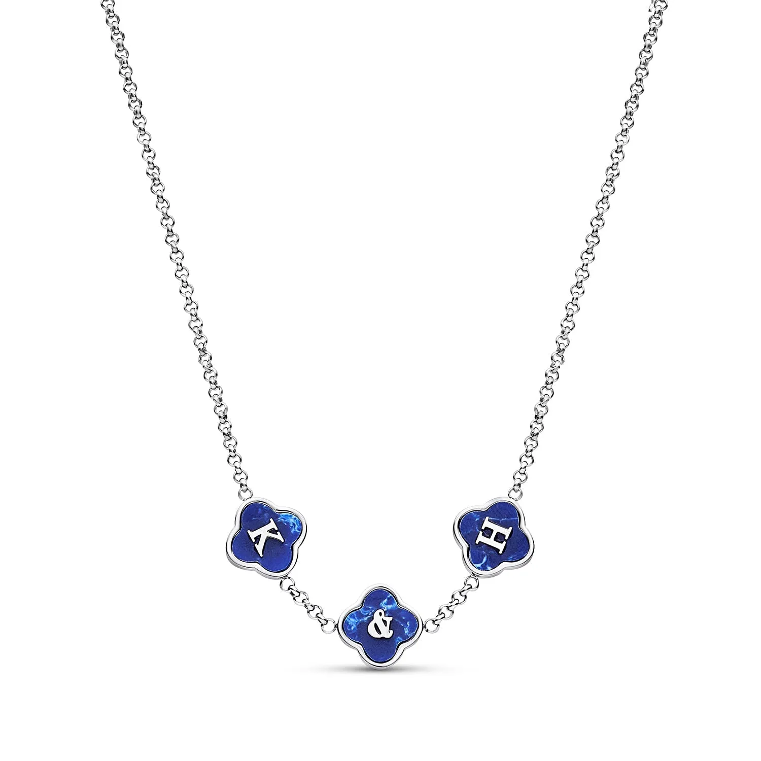 Blue Lace Agate Clover Custom Name Necklace (Silver) sold by Abbott Lyon