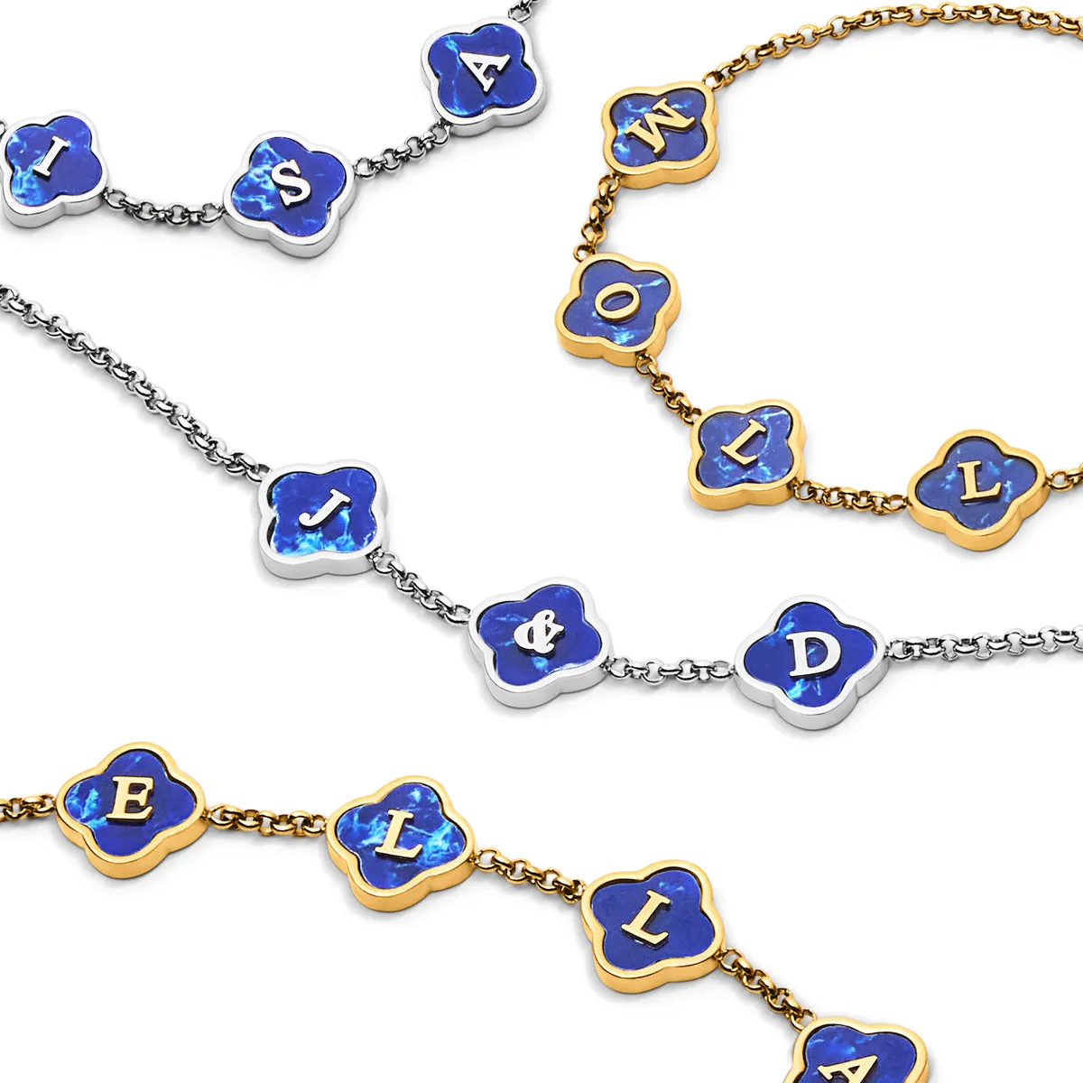 Blue Lace Agate Clover Custom Name Necklace (Silver) sold by Abbott Lyon product image thumbnail 5