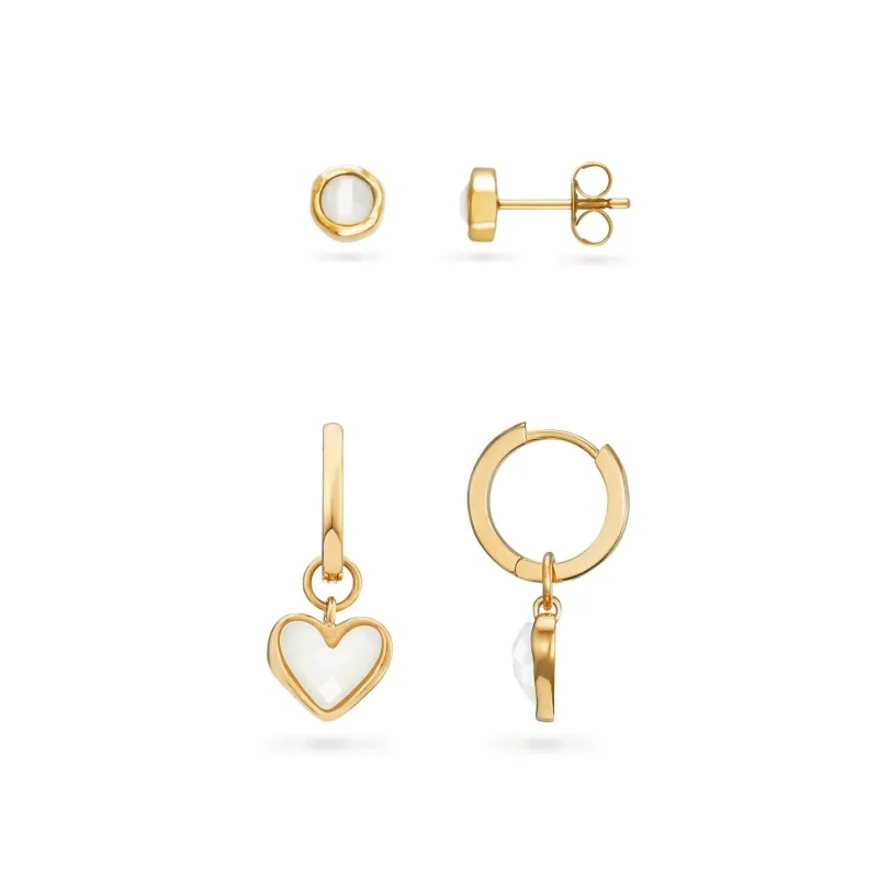 White Quartz Heart & Stud Earrings Set (Gold) sold by Abbott Lyon