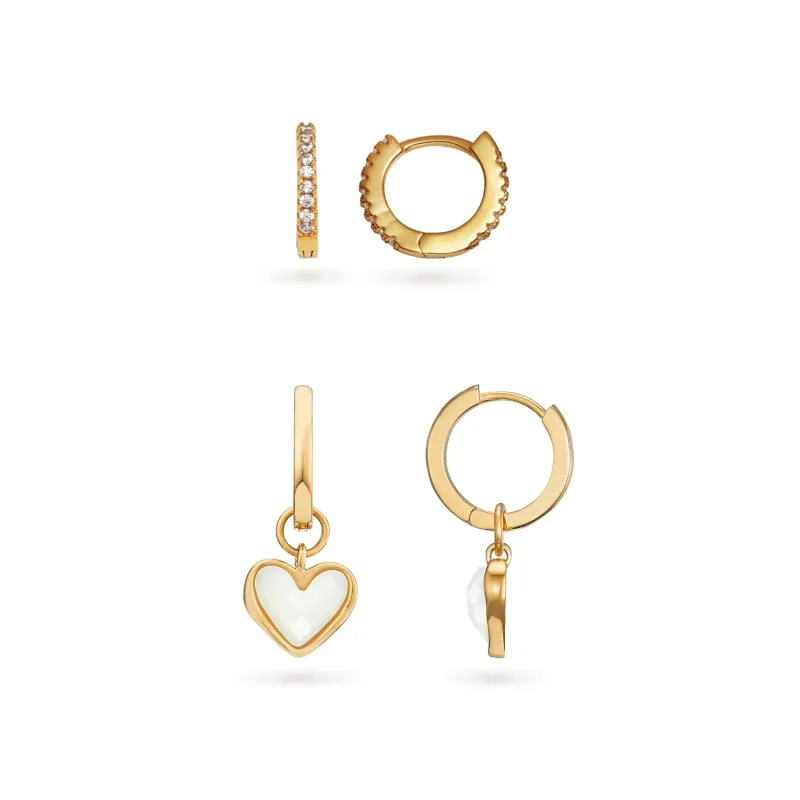 White Quartz Heart Huggie Earrings Set (Gold) sold by Abbott Lyon