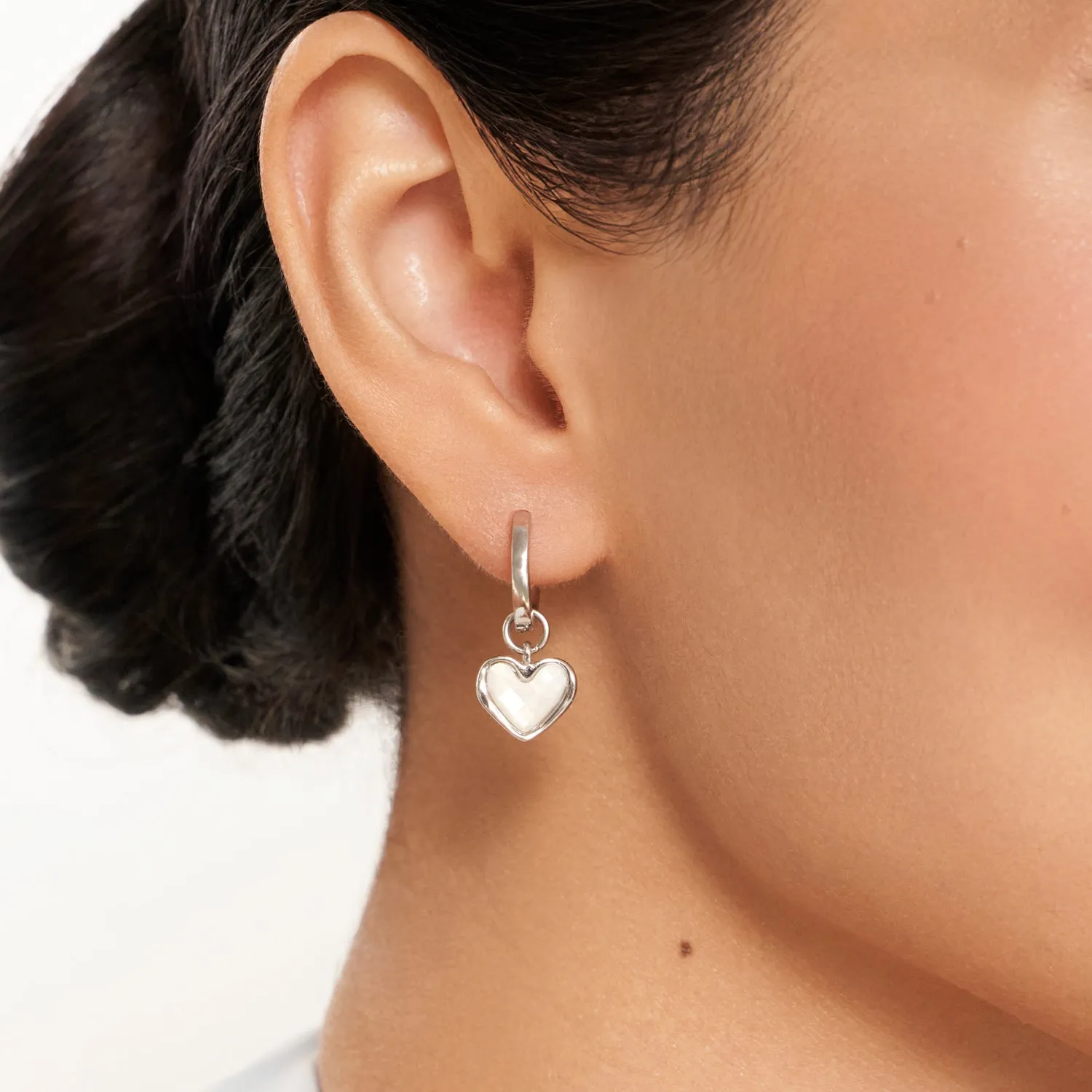 White Quartz Heart Huggie Earrings Set (Silver) sold by Abbott Lyon product image thumbnail 4