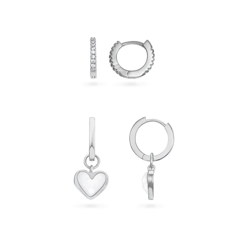 White Quartz Heart Huggie Earrings Set (Silver) sold by Abbott Lyon