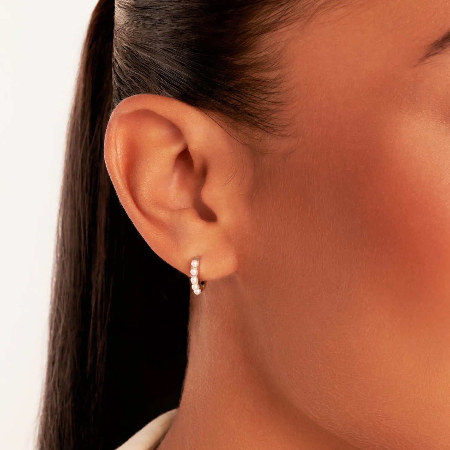 Pearl Huggie Hoop Earrings (Silver) sold by Abbott Lyon product image thumbnail 2