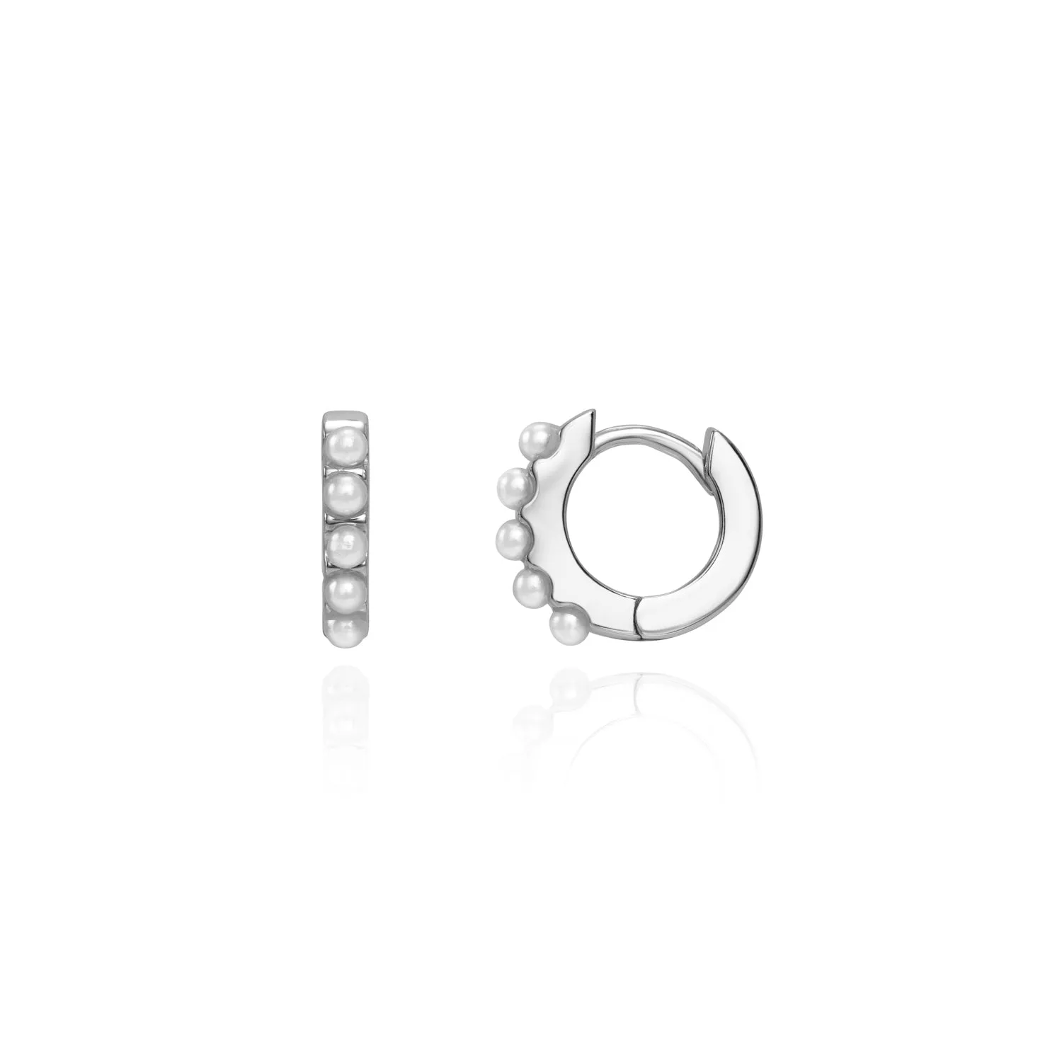 Pearl Huggie Hoop Earrings (Silver) sold by Abbott Lyon