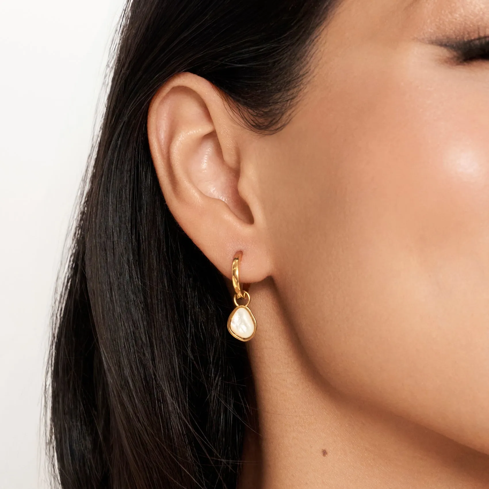 Organic Moonstone Huggie Hoop Earrings (Gold) sold by Abbott Lyon product image thumbnail 2