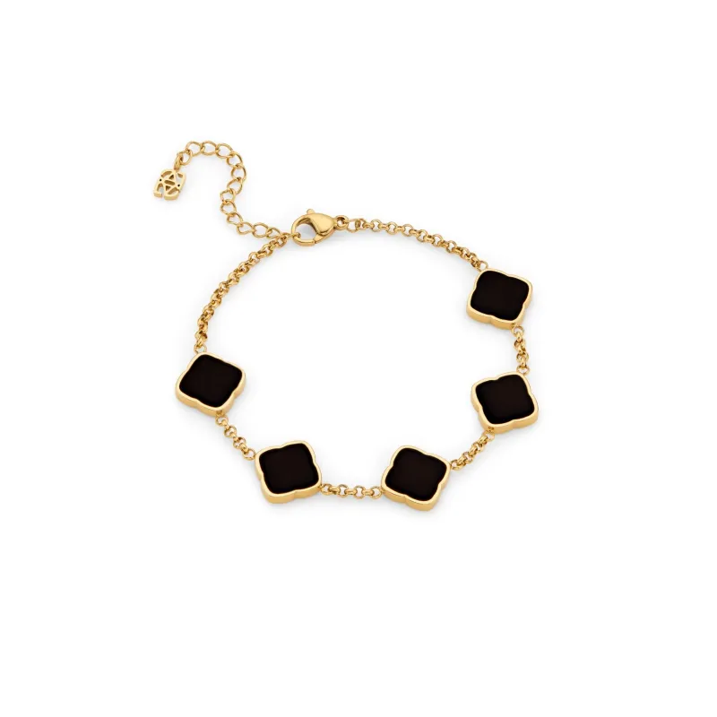 Black Enamel Multi Clover Bracelet (Gold) sold by Abbott Lyon
