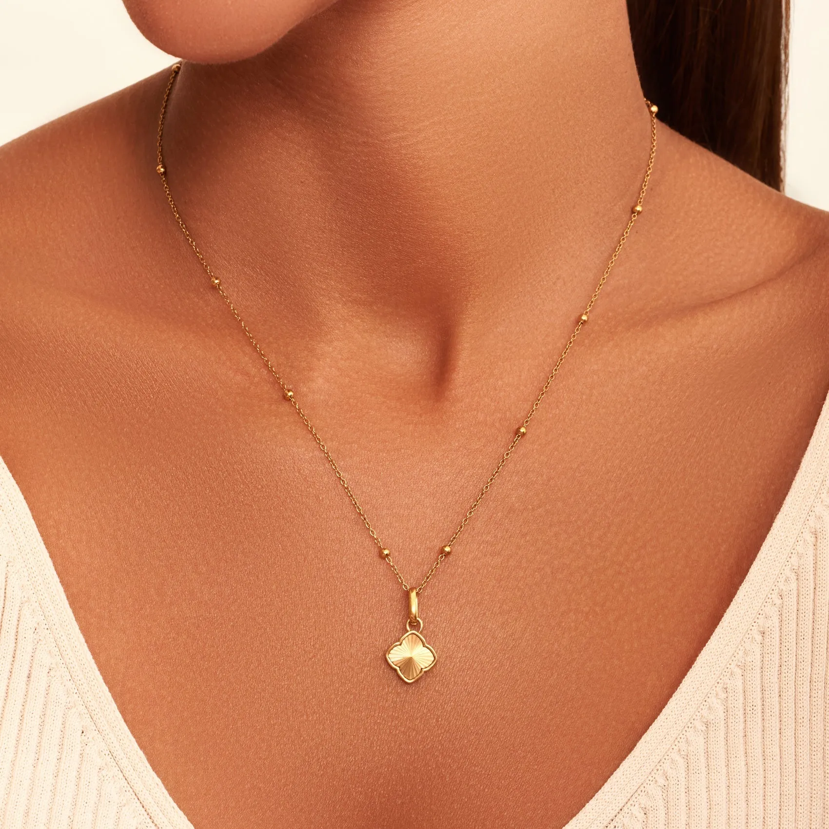 Textured Clover Necklace (Gold) sold by Abbott Lyon product image thumbnail 2