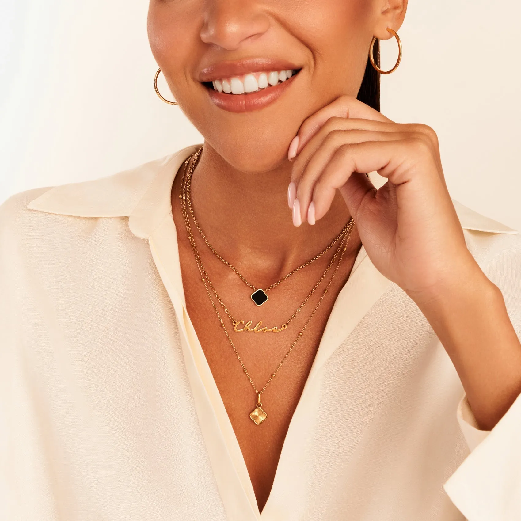 Textured Clover Necklace (Gold) sold by Abbott Lyon product image thumbnail 3